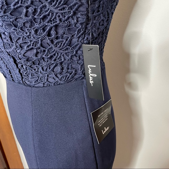 NWT Leandra Navy Blue Lace Maxi Dress - Picture 8 of 10